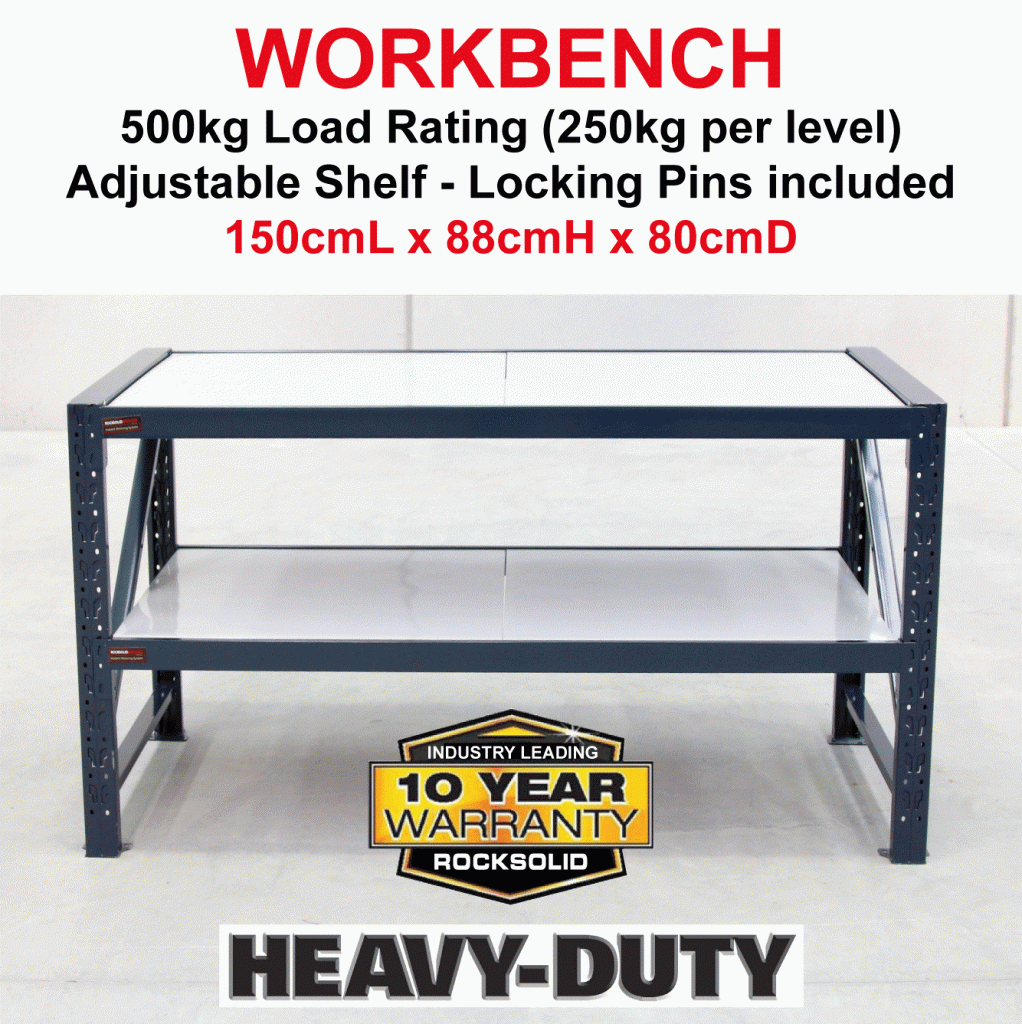 Steel Storage Racking Work Bench Steel Work Bench with adjustable shelf - Rock Solid Shelving